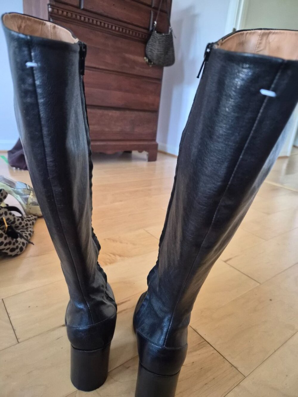 Maison Margiela Black Knee High Leather Tabi Boots Sz 40 - Picture 5 of 12